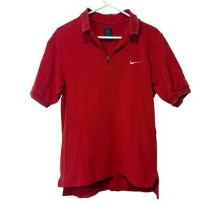 Vtg‎ 90s Nike Tiger Woods Yin Yang Golf Mens Red Short Sleeve 1/4 Zip Polo L